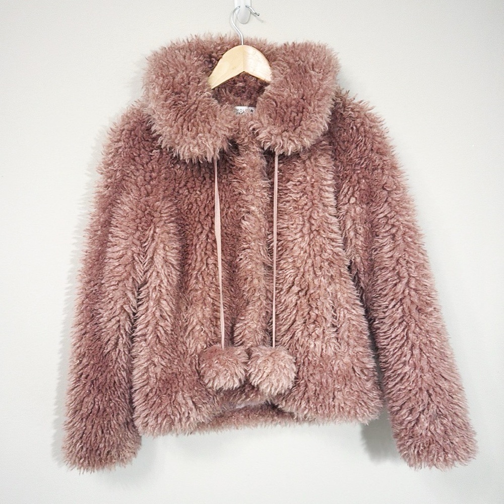 MOLLY BRACKEN Faux Fur Mauve/Pink Jacket With Pompom Tassels Size Small EUC - Picture 2 of 8